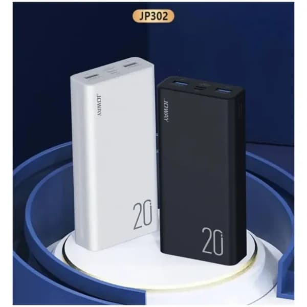 پاوربانک جووی فست شارژ 22.5 وات، سه خروجی مختلف و پورت Type-C مدل JP-302 رنگ سفید 20 هزار میلی آمپر — تصویر ۳