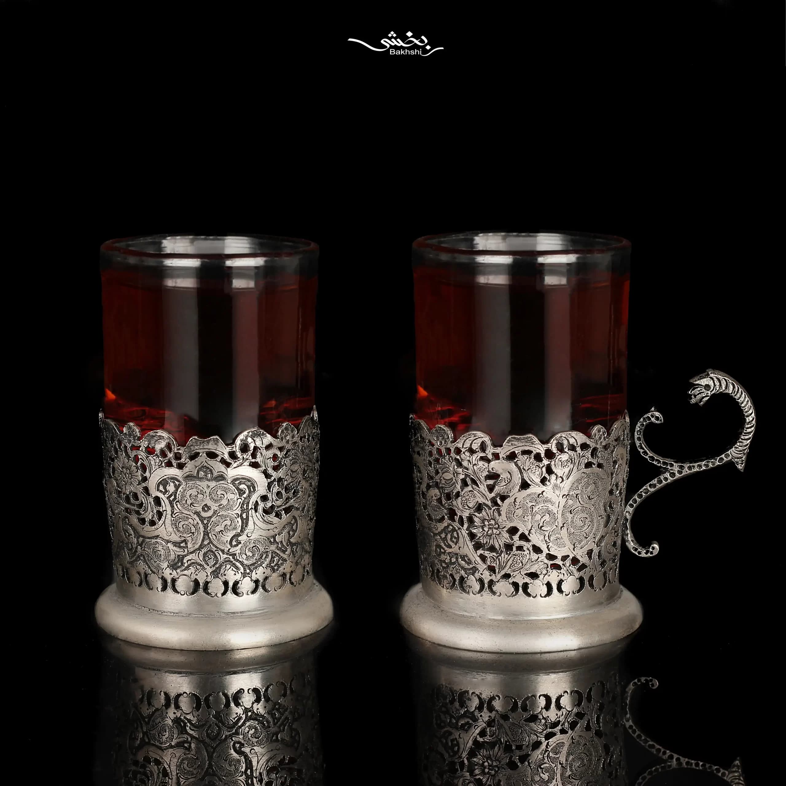 انگاره چای خوری نقره شش عددی مشبک اعلا — تصویر ۲