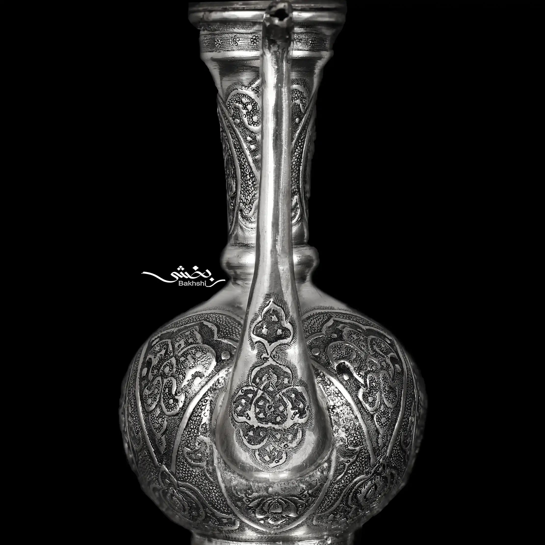 آبدست لگن نقره گل و مرغ ریزقلم اعلا — تصویر ۴