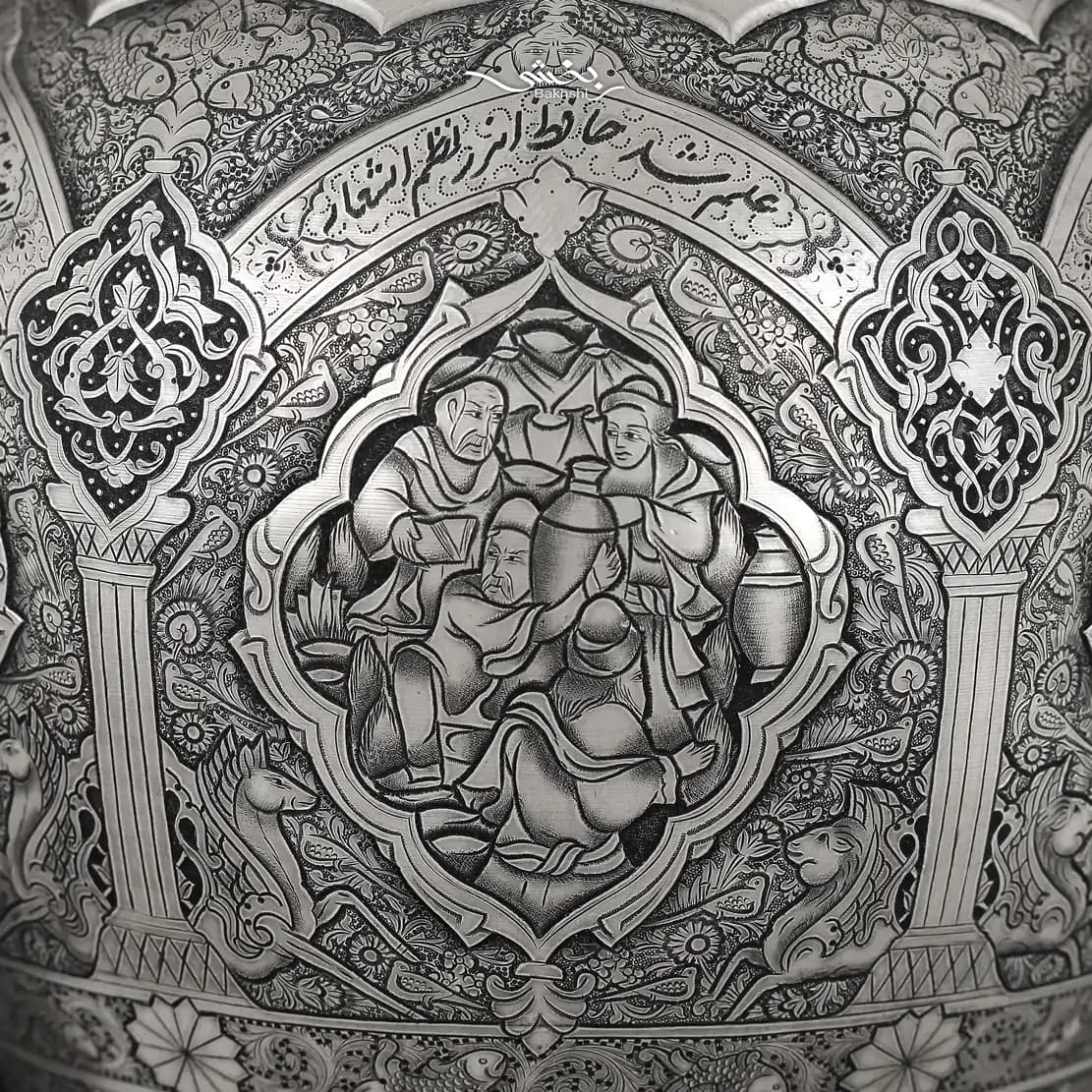 یک جفت تنگ نقره درب دار مینیاتور ریزقلم اعلا — تصویر ۸