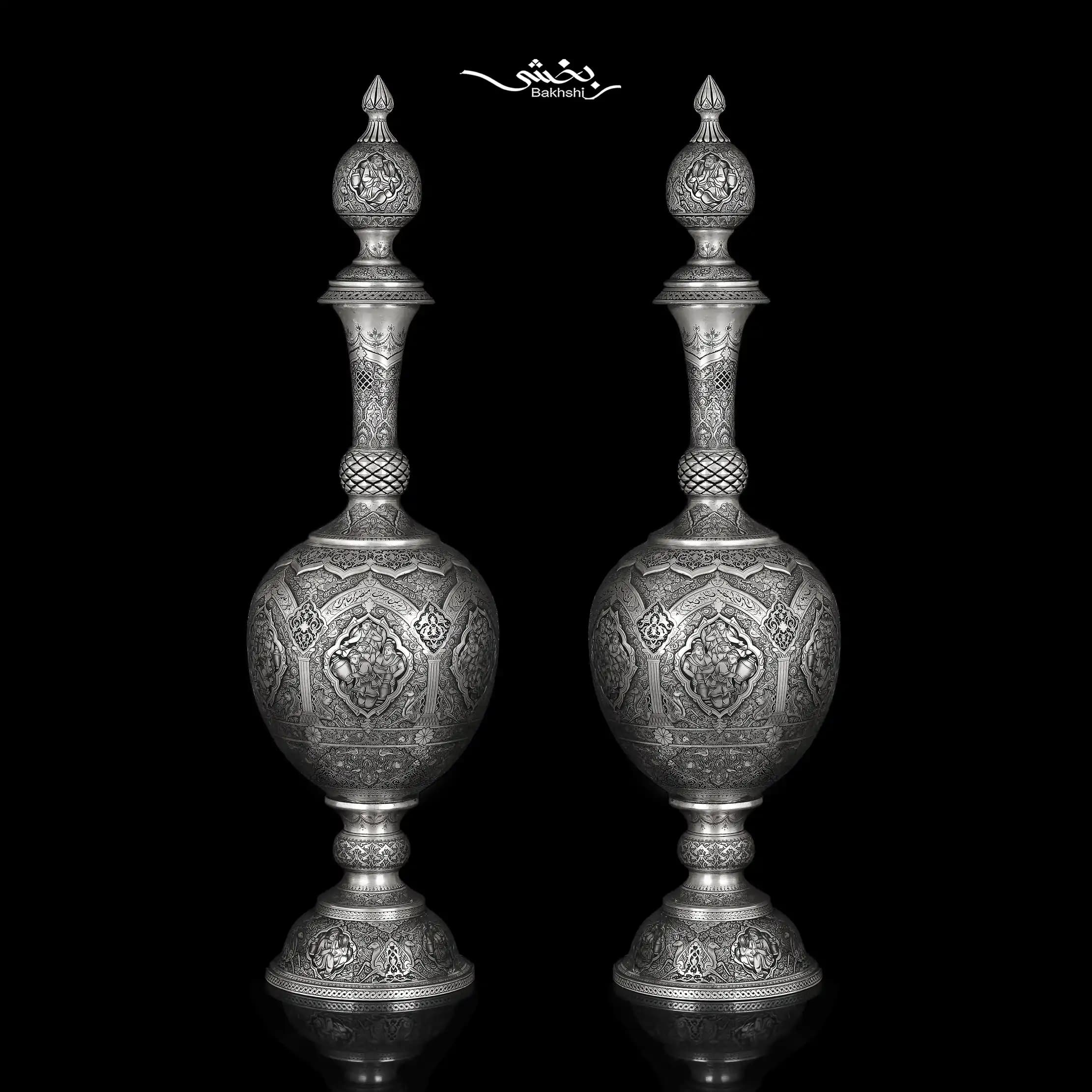 یک جفت تنگ نقره درب دار مینیاتور ریزقلم اعلا