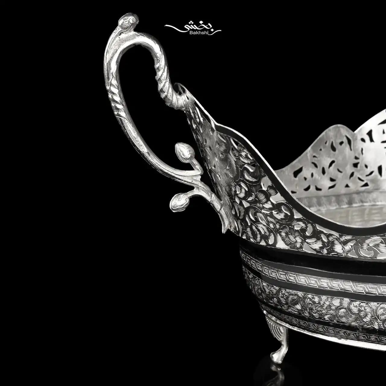 کشکول نقره ژاردنین دسته دار قلم تبریز — تصویر ۴