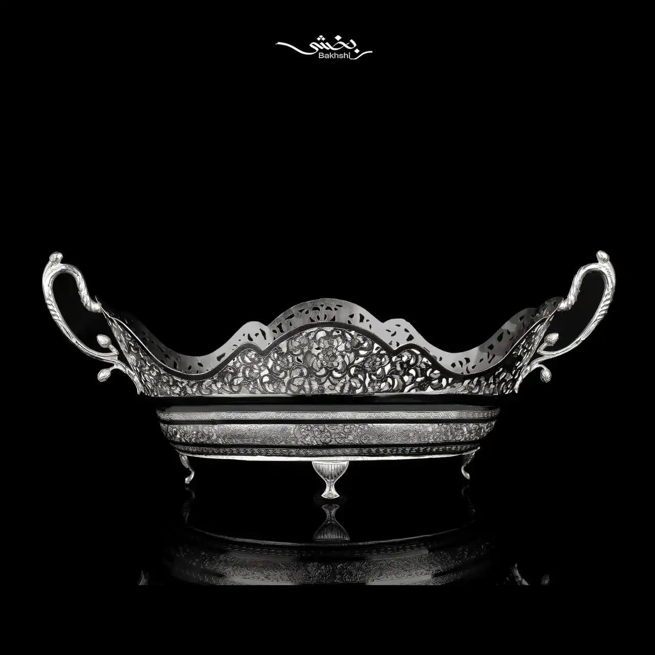 کشکول نقره ژاردنین دسته دار قلم تبریز — تصویر ۲