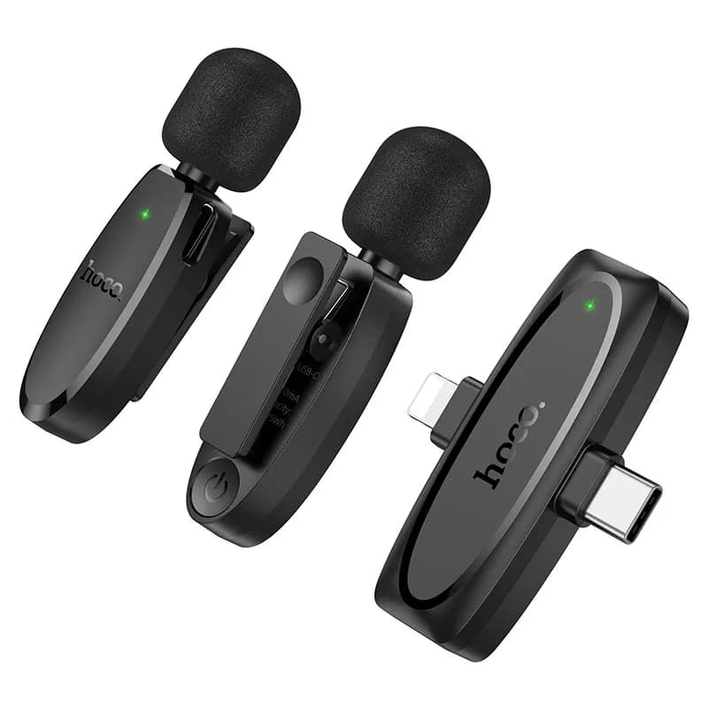 میکروفن بی‌سیم هوکو مدل L15 پورت Type-c میکروفون دوتایی رنگ سیاه — تصویر ۲