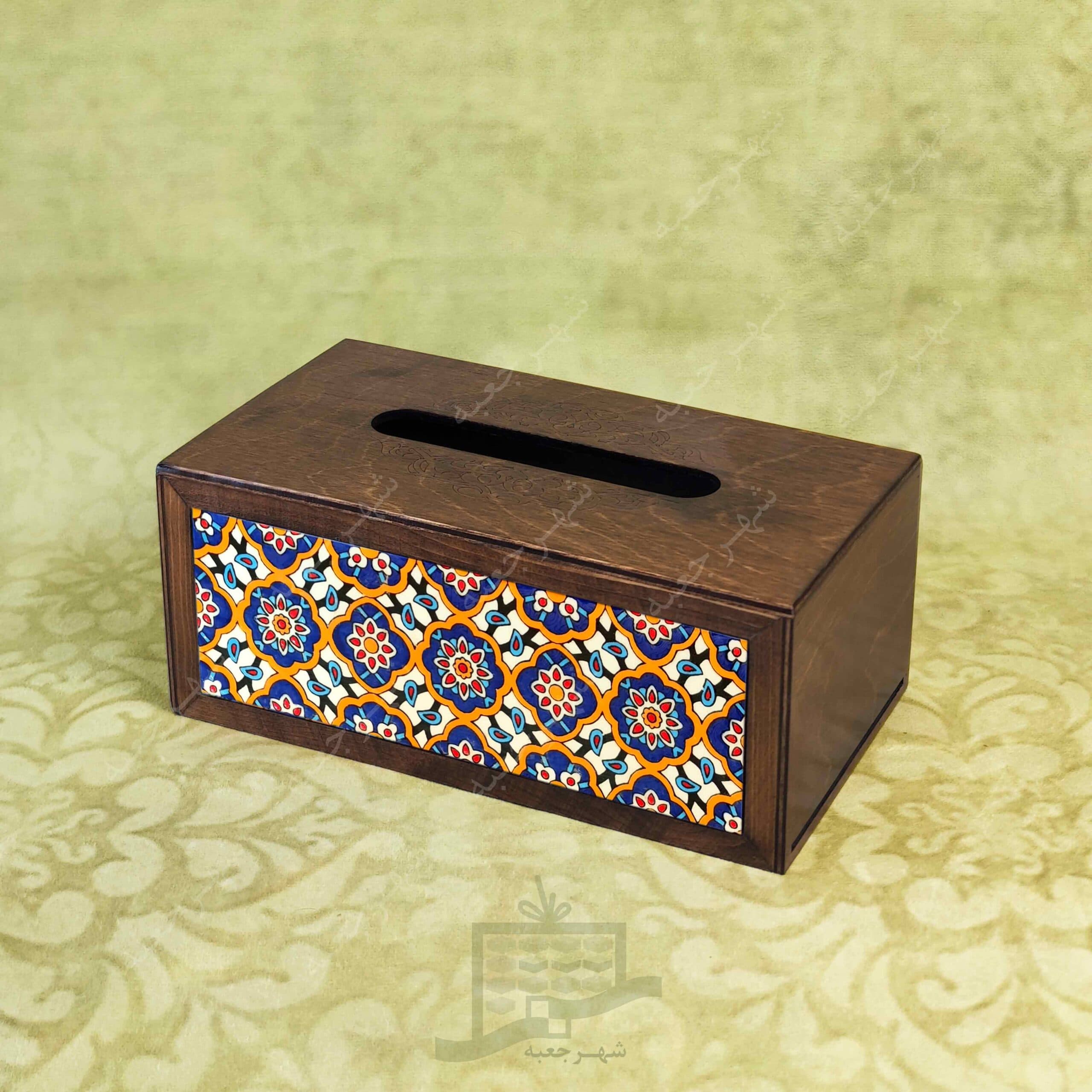 جعبه دستمال کاغذی چوبی (طرح B4)-جای دستمال کاغذی فانتزی و شیک،سنتی،کاشی