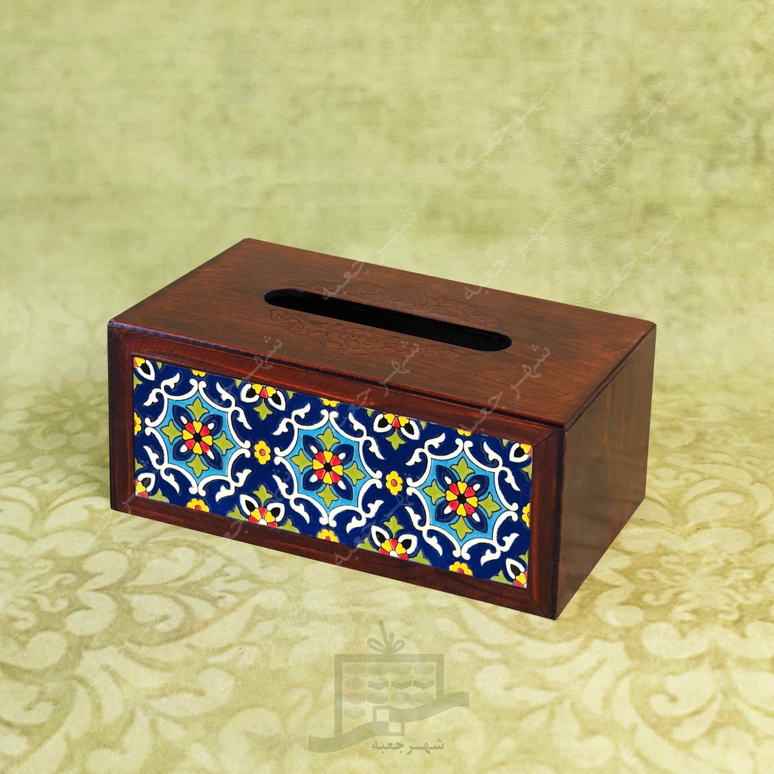 جعبه دستمال کاغذی چوبی (طرح B3)-جای دستمال کاغذی فانتزی و شیک،سنتی،کاشی — تصویر ۲