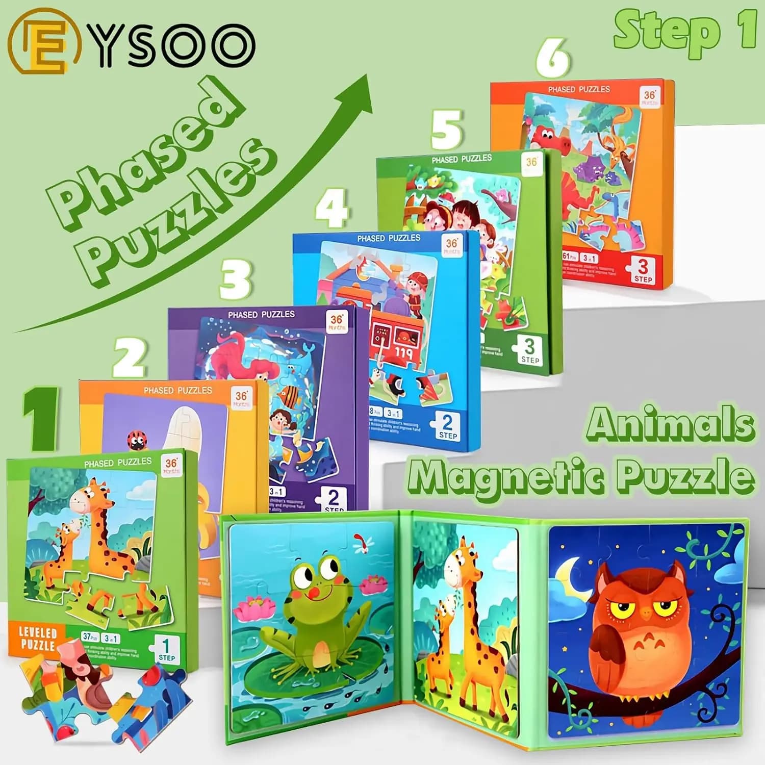 پازل مگنتی EYSOO 3 تایی | Magnetic Jigsaw Puzzles 9+12+16 قطعه — تصویر ۳