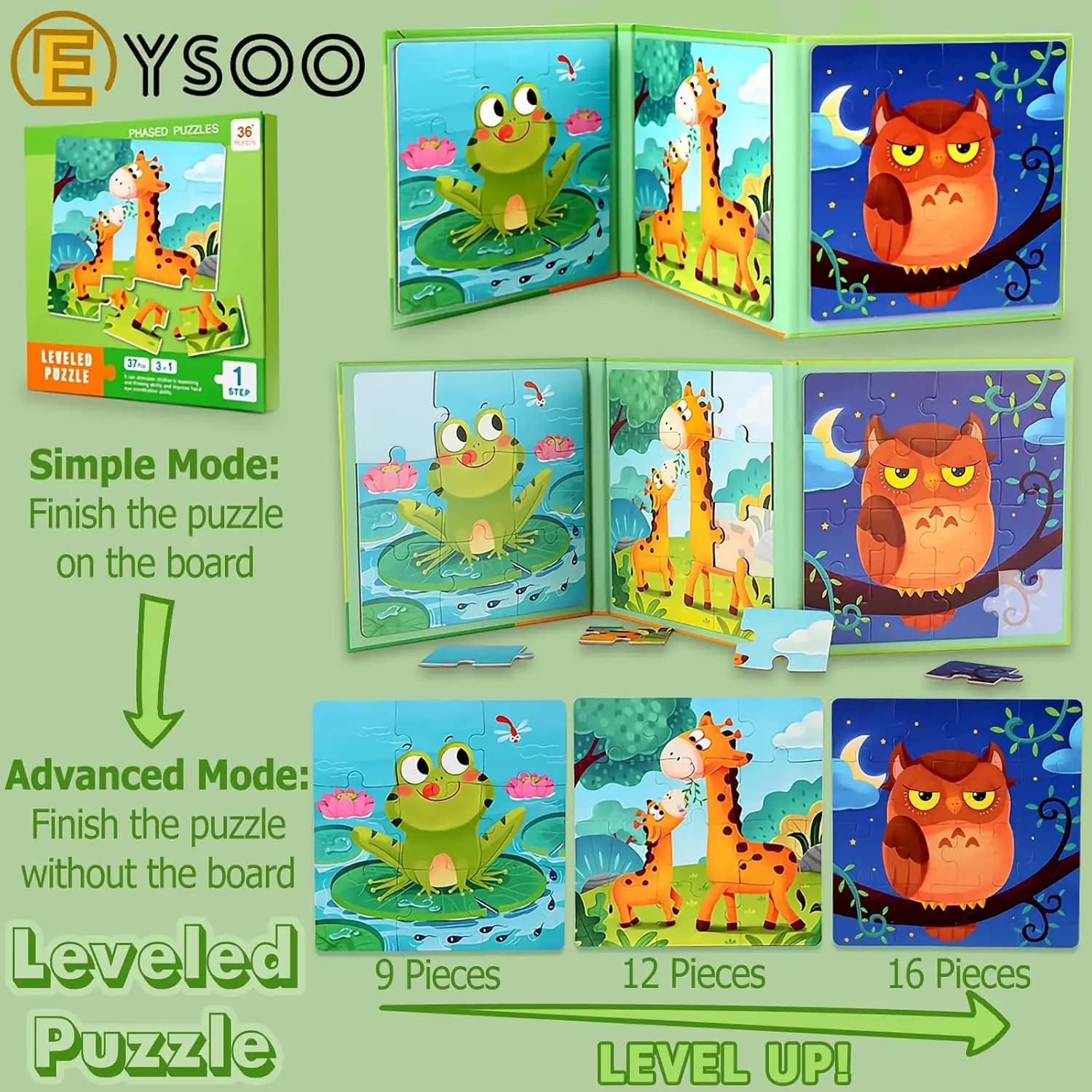پازل مگنتی EYSOO 3 تایی | Magnetic Jigsaw Puzzles 9+12+16 قطعه — تصویر ۴