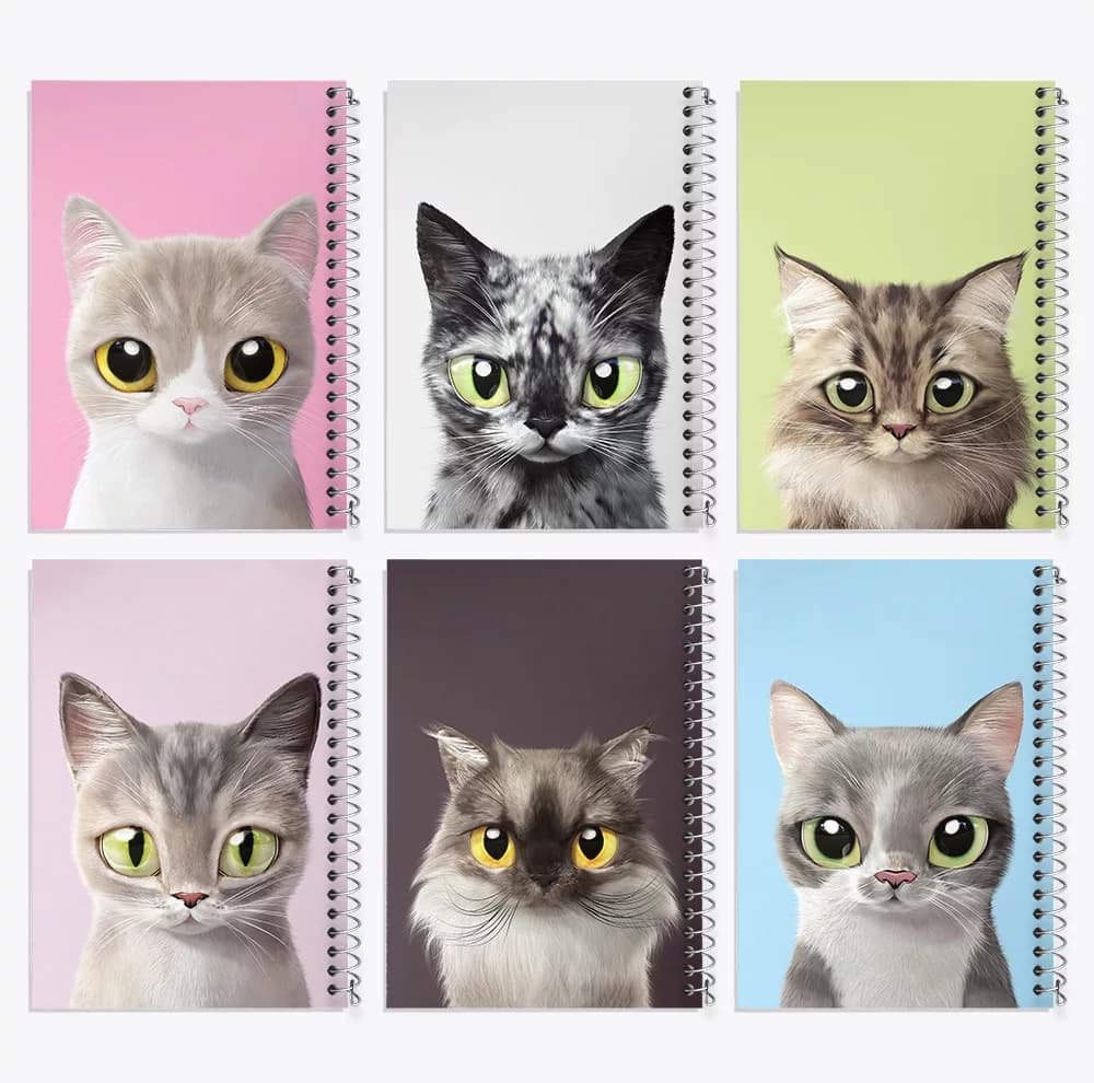 دفتر مشق 50 برگ خندالو طرح گربه (Cat) کد 483 مجموعه 6 عددی
