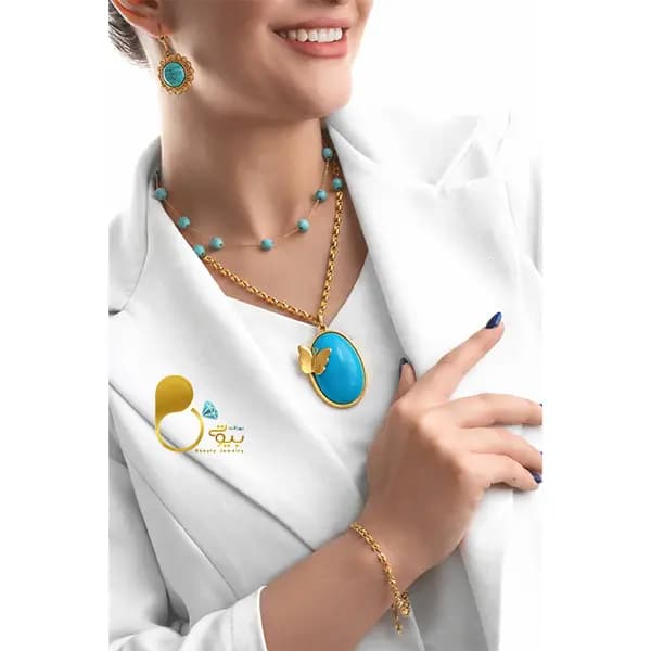 ست فیروزه و عقیق پروانه بحرینی دوبل — تصویر ۴