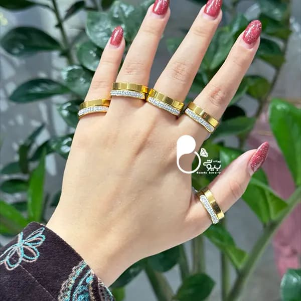 حلقه دوبل آینه ای نگینی — تصویر ۴