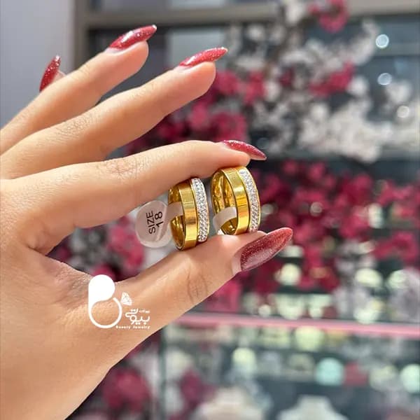 حلقه دوبل آینه ای نگینی — تصویر ۳