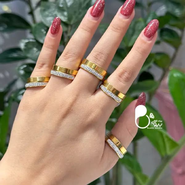 حلقه دوبل آینه ای نگینی