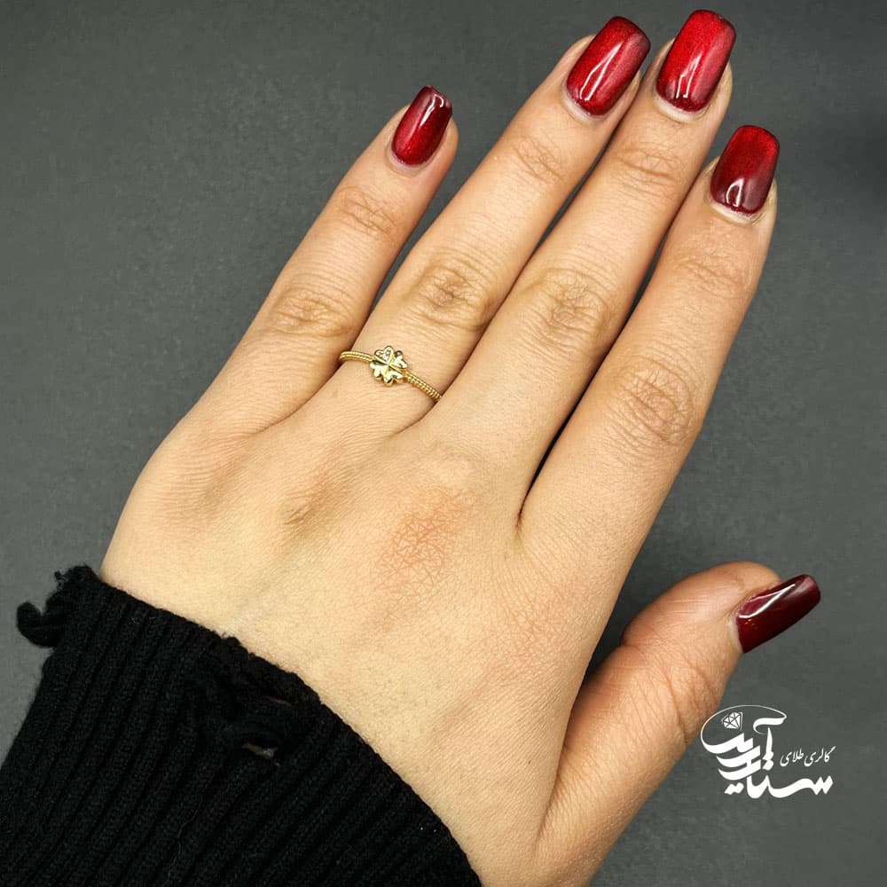 انگشتر طلا مینیمال گل نگین دار کد A467 (نو کم اجرت)