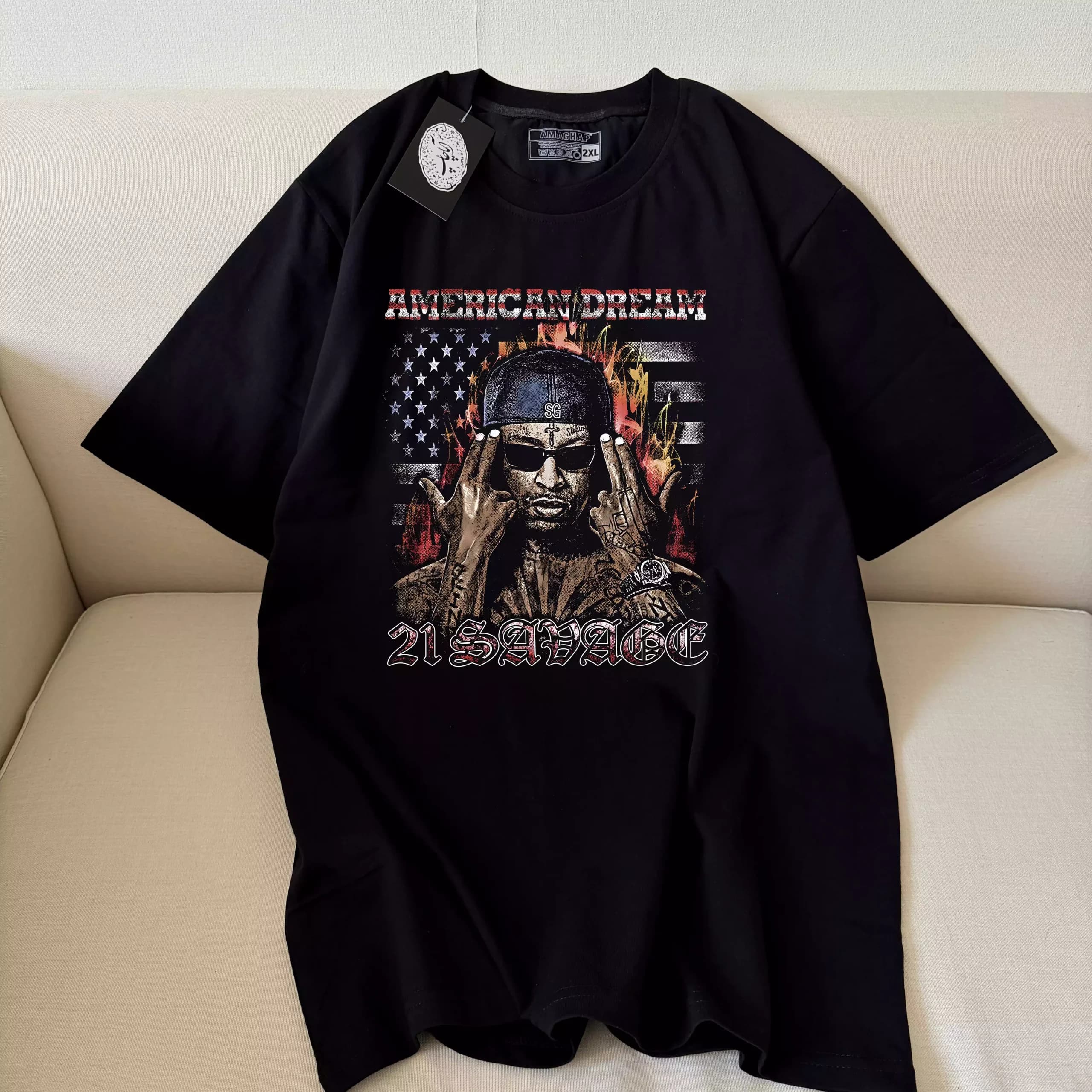 تیشرت نخ پنبه طرح 21SAVAGE AMERICAN DREAM