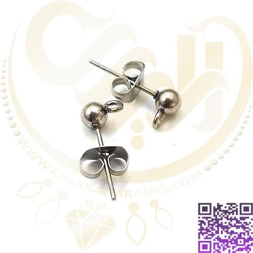گوشواره استیل میخی حلقه دار نقره ای