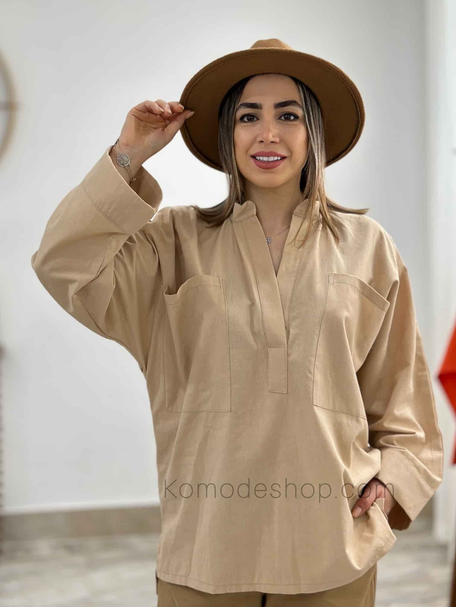 شومیز مانتویی جلو بسته یقه هفت دلسا — تصویر ۴