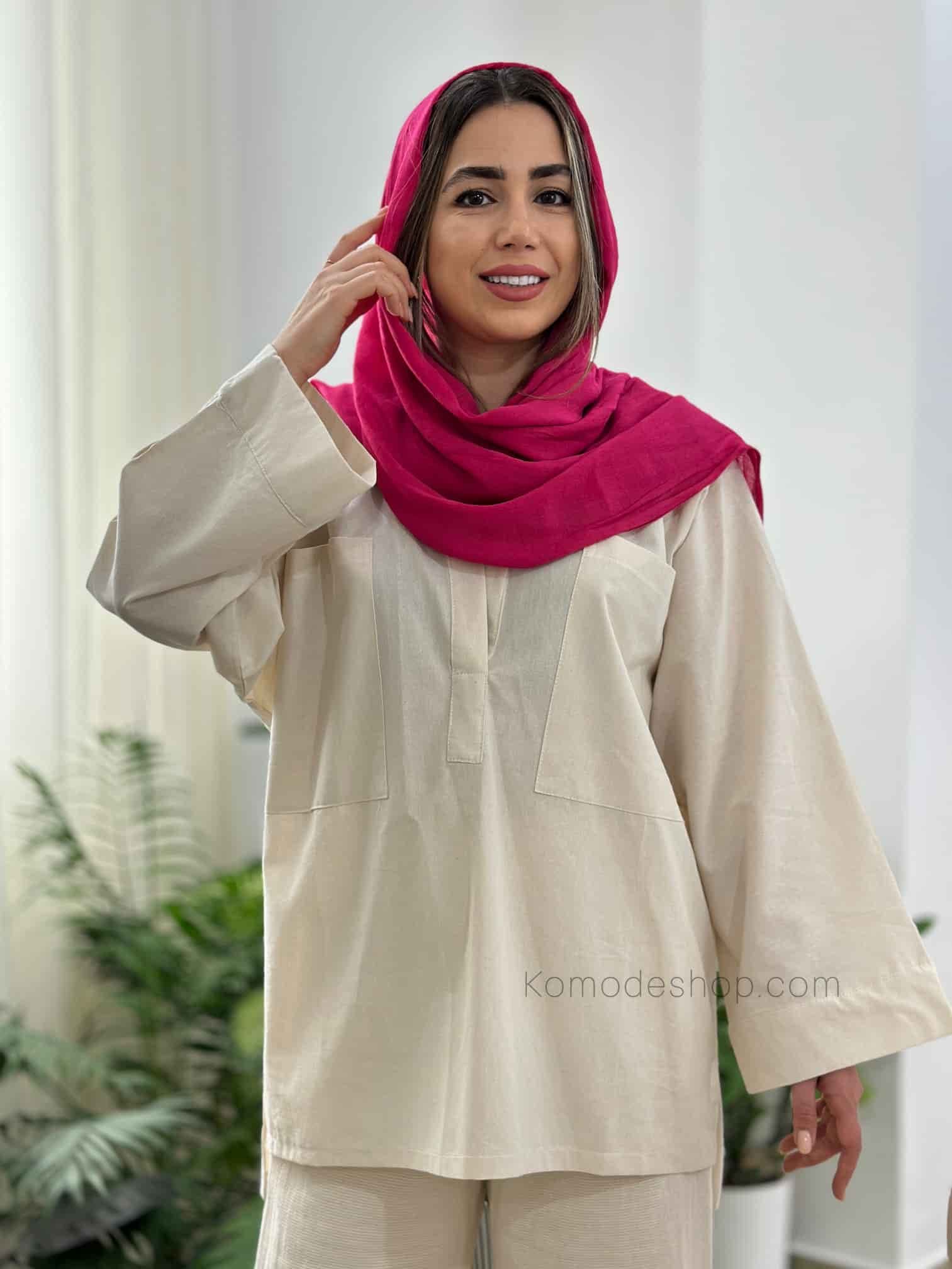 شومیز مانتویی جلو بسته یقه هفت دلسا — تصویر ۸