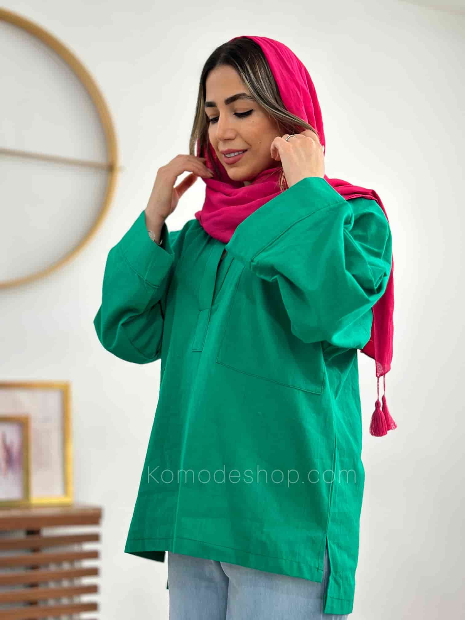 شومیز مانتویی جلو بسته یقه هفت دلسا — تصویر ۵