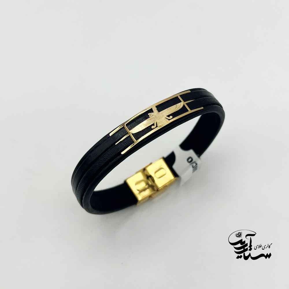 دستبند چرم و طلا مردانه فروهر کد 1122