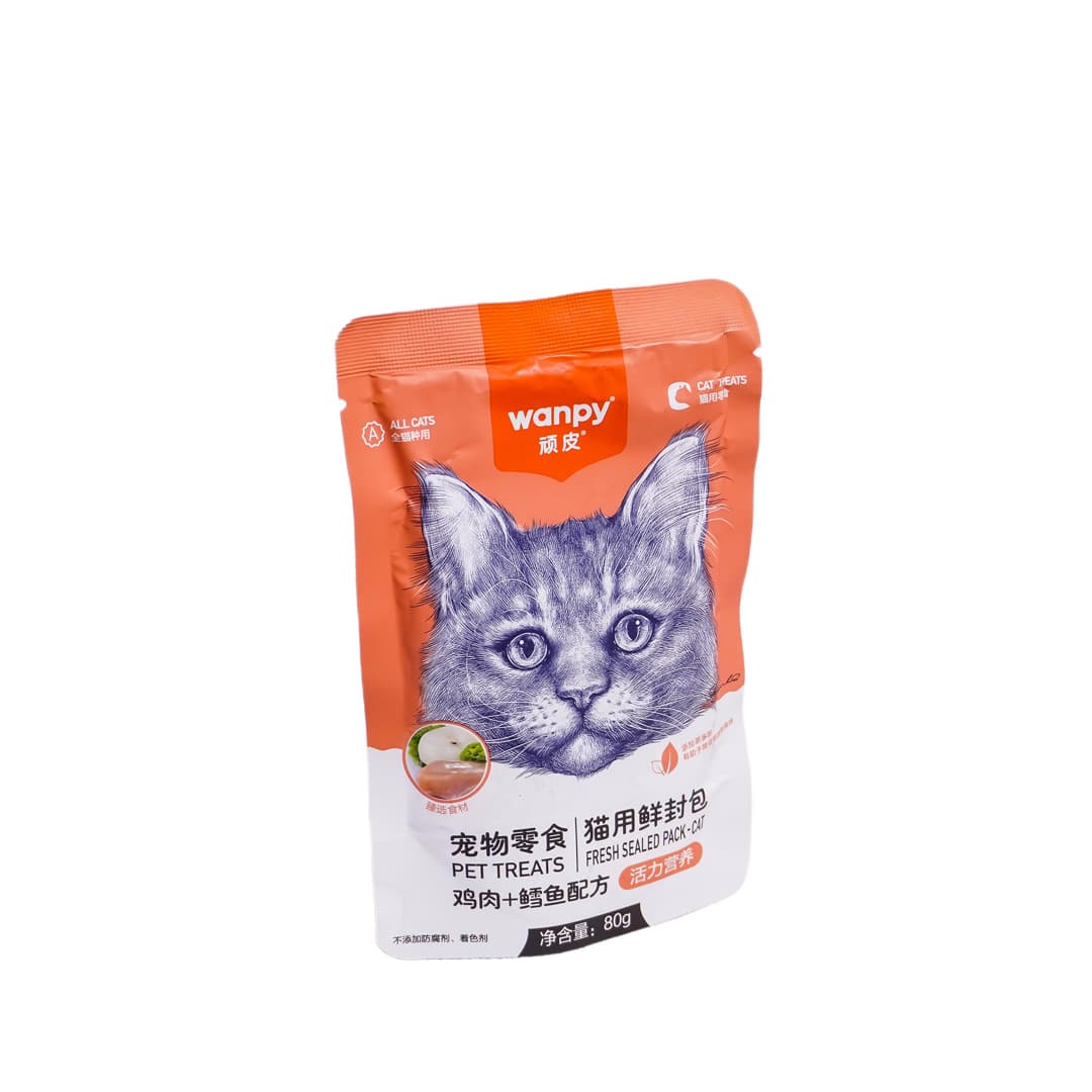 پوچ غذای تر گربه ونپی با طعم مرغ و ماهی کاد (نارنجی)
