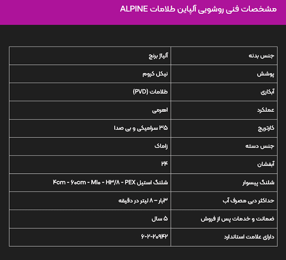 شیر روشویی البرز روز مدل آلپاین طلامات — تصویر ۲