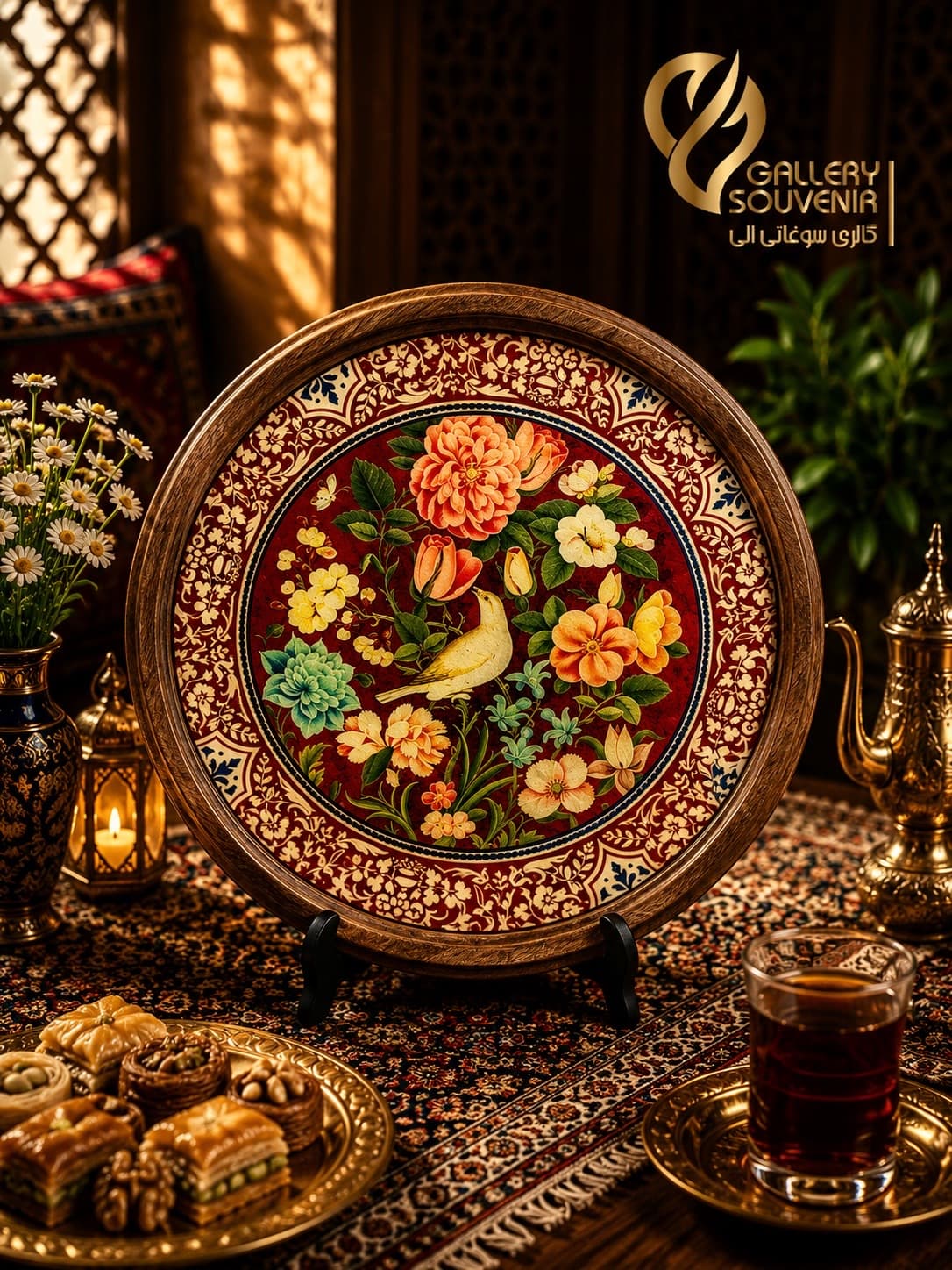 سینی چوبی گل و مرغ ۳۱ سانت