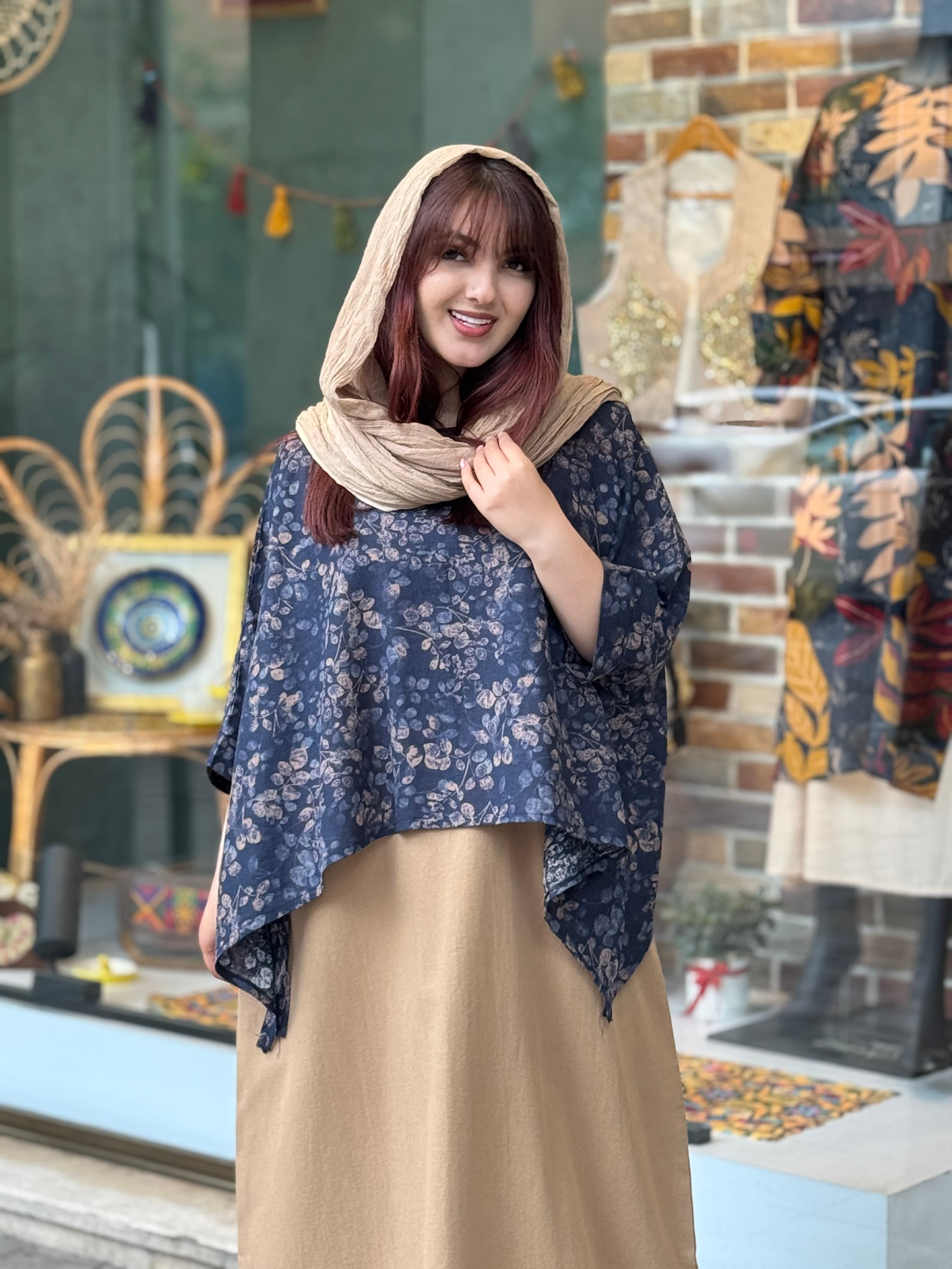 کراپ میم سورمه ای برگ ریز طوسی
