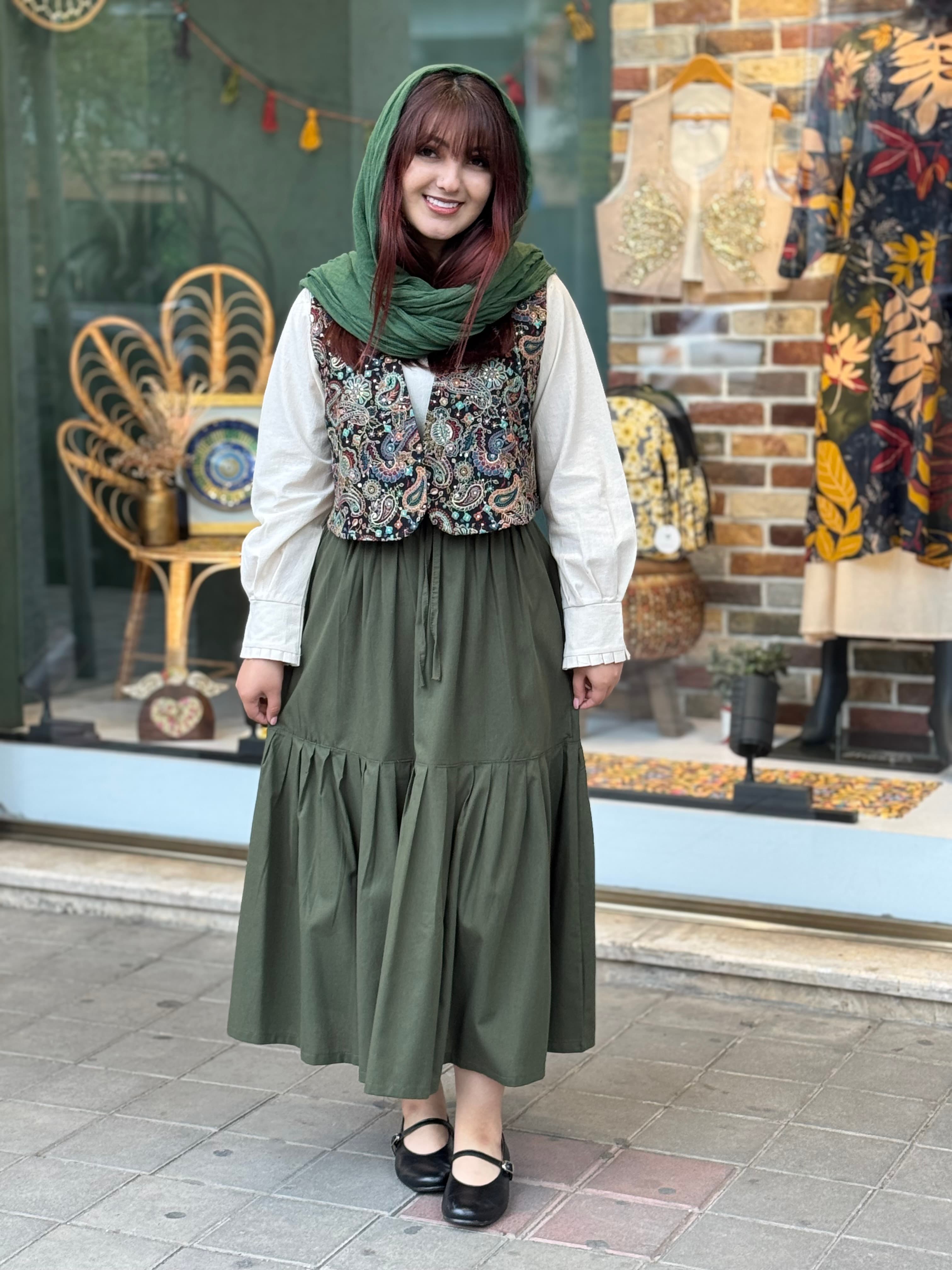 دامن چیندار یشمی