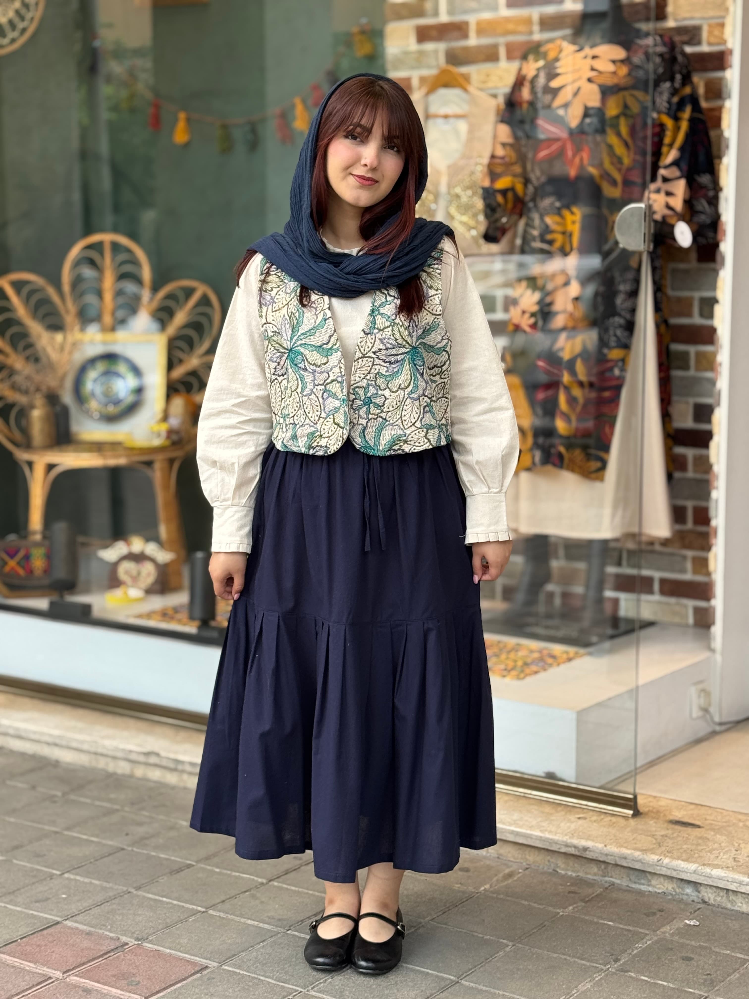 دامن چیندار سورمه ای