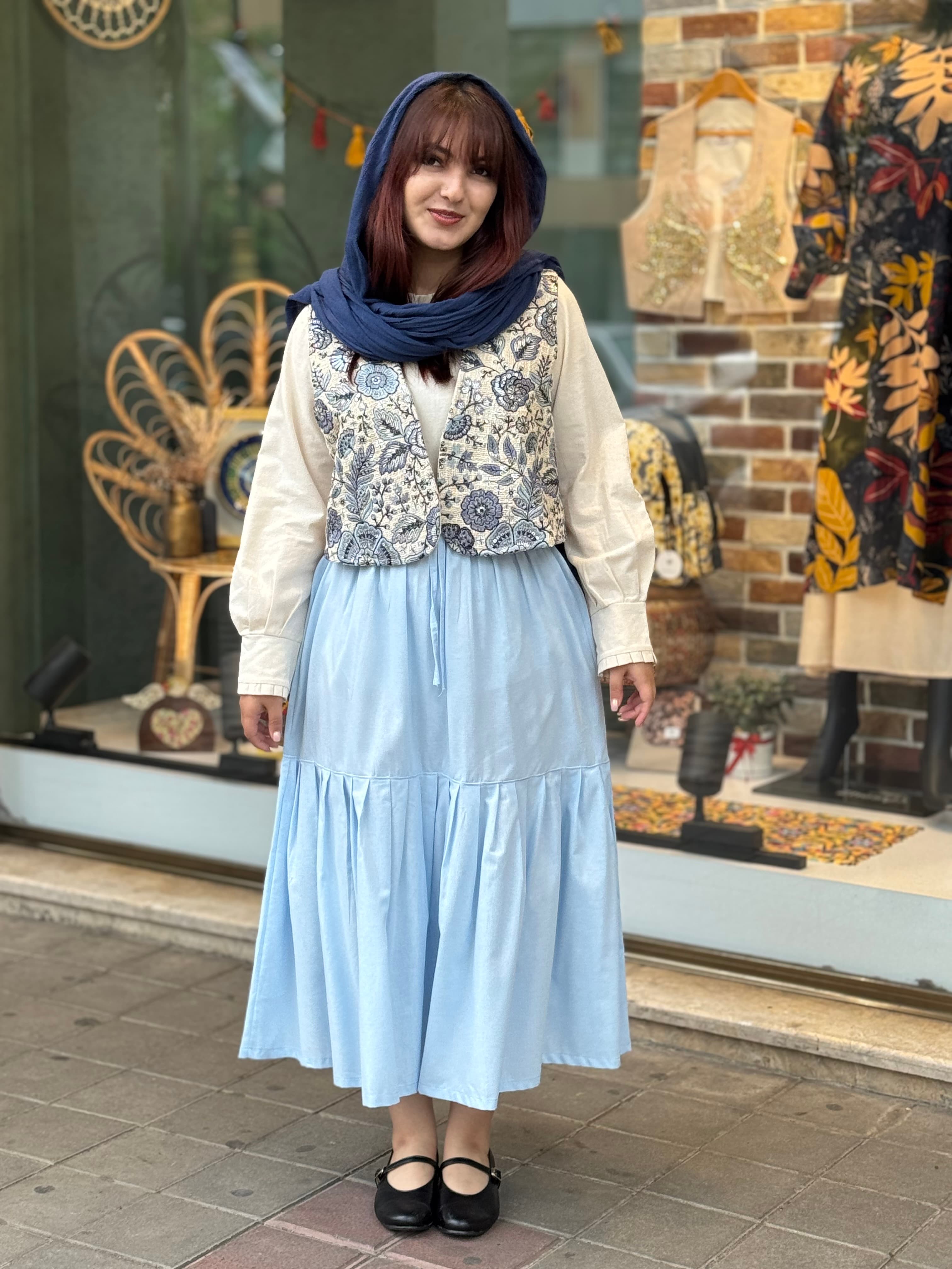 دامن چیندار آبی روشن
