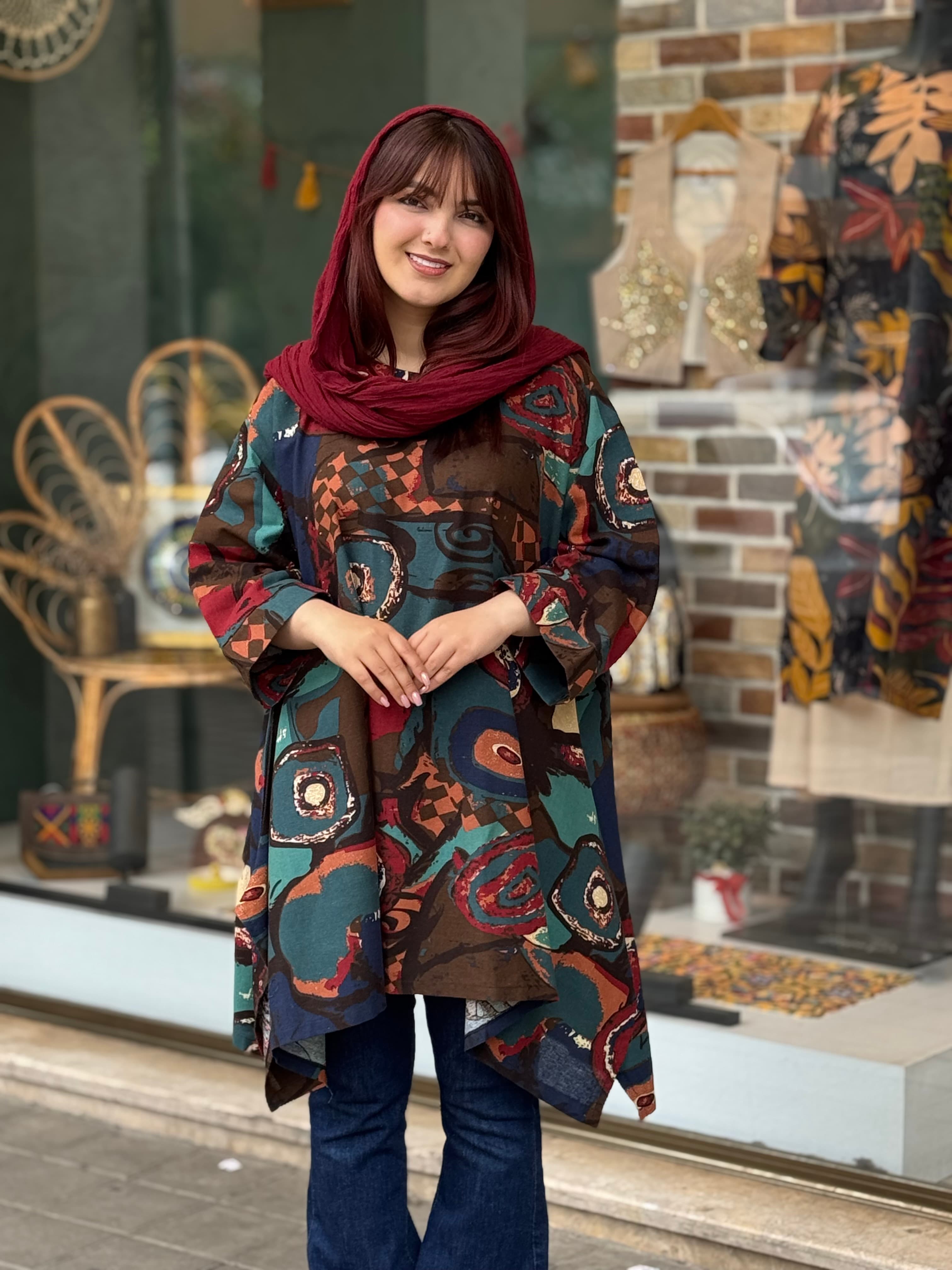 مانتو جلوبسته هنری طرح های رنگی انتزاعی — تصویر ۴