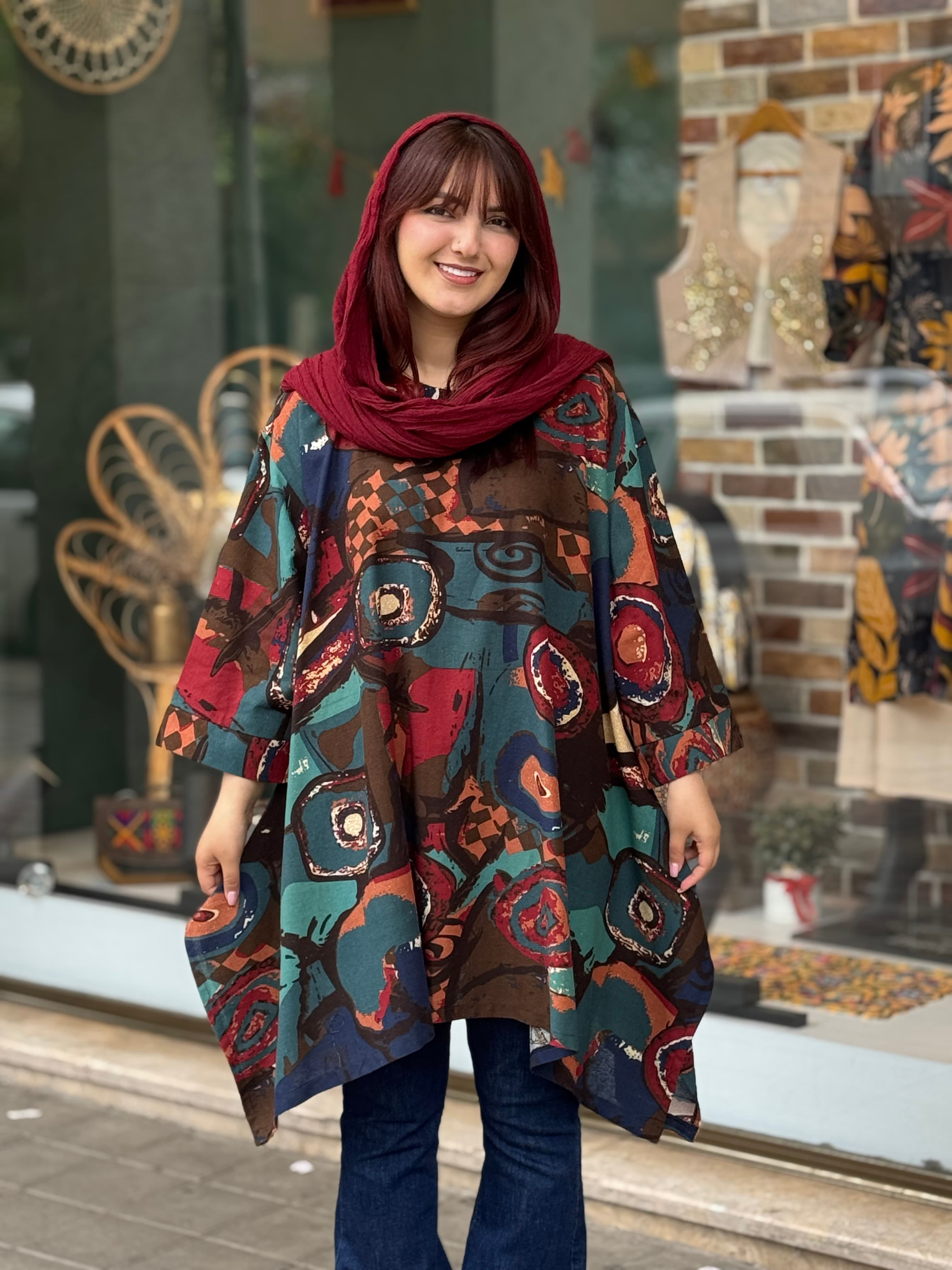 مانتو جلوبسته هنری طرح های رنگی انتزاعی — تصویر ۳