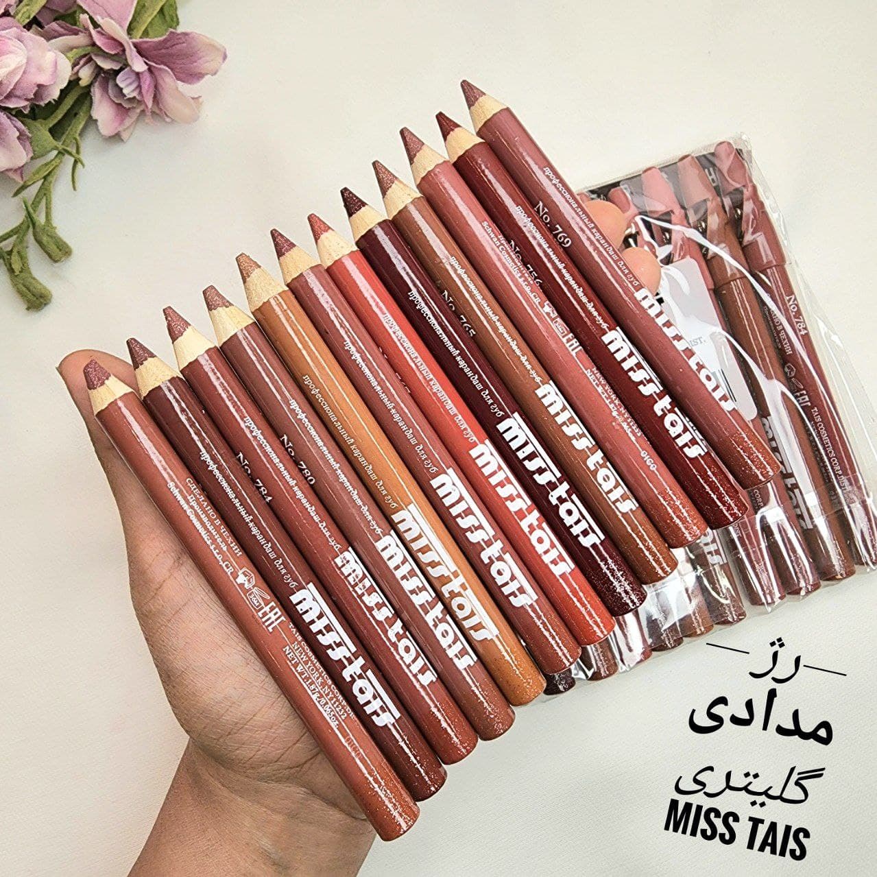 پک 12 تایی رژ لب مدادی شاین دار تراشی جدید miss tais