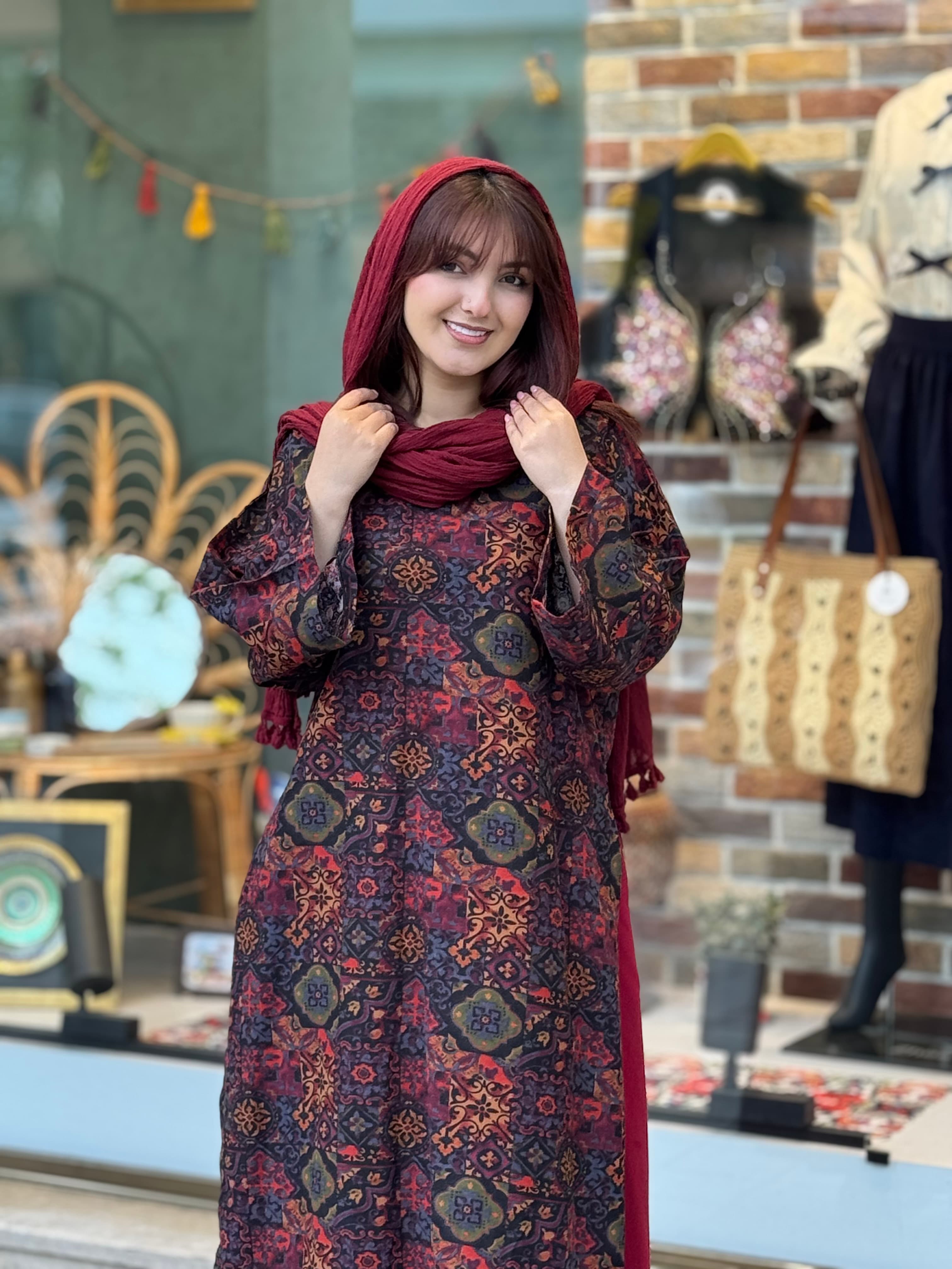 ست گیلدا عنابی طرح گلیم — تصویر ۳