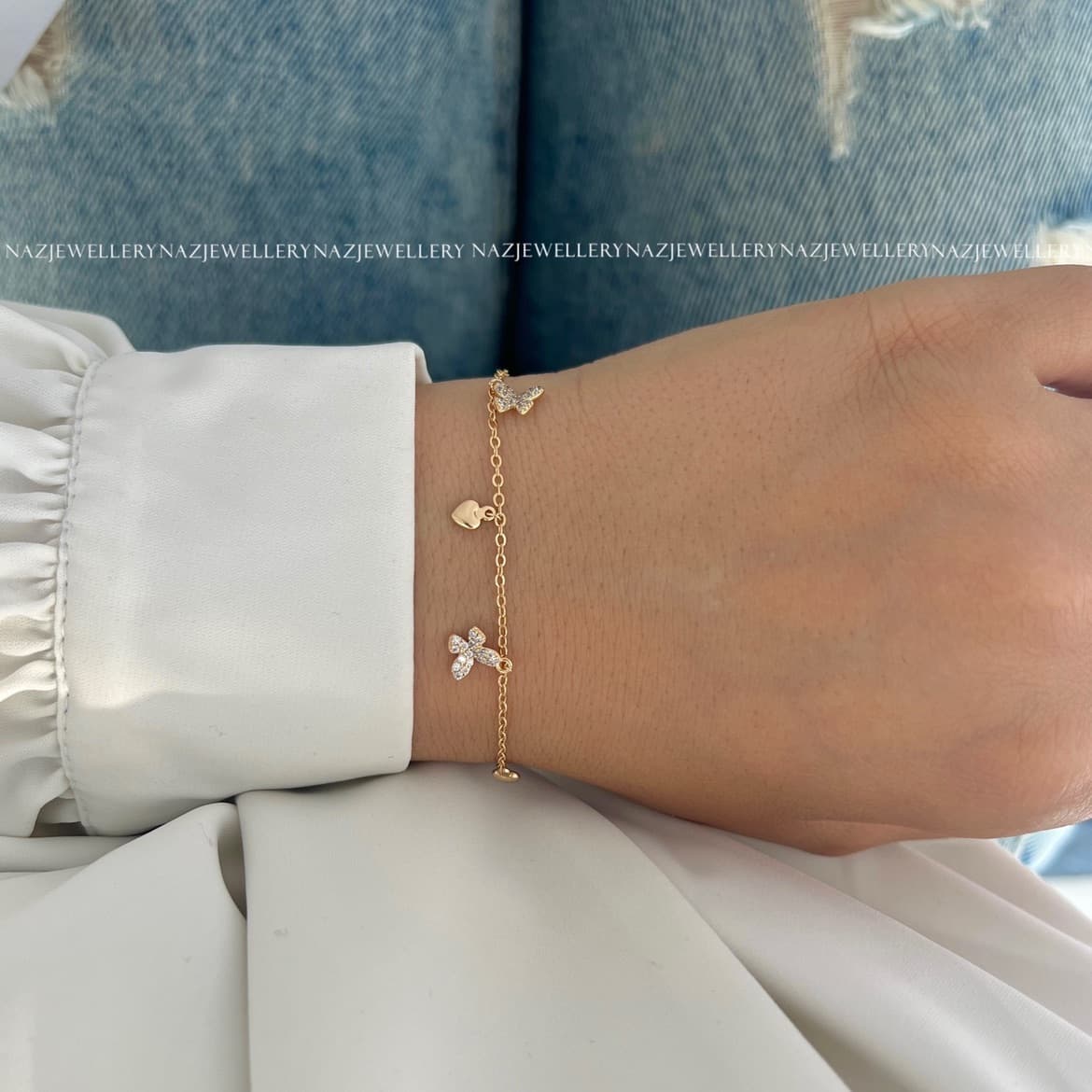 دستبند آویز قلب و پروانه ژوپینگ
