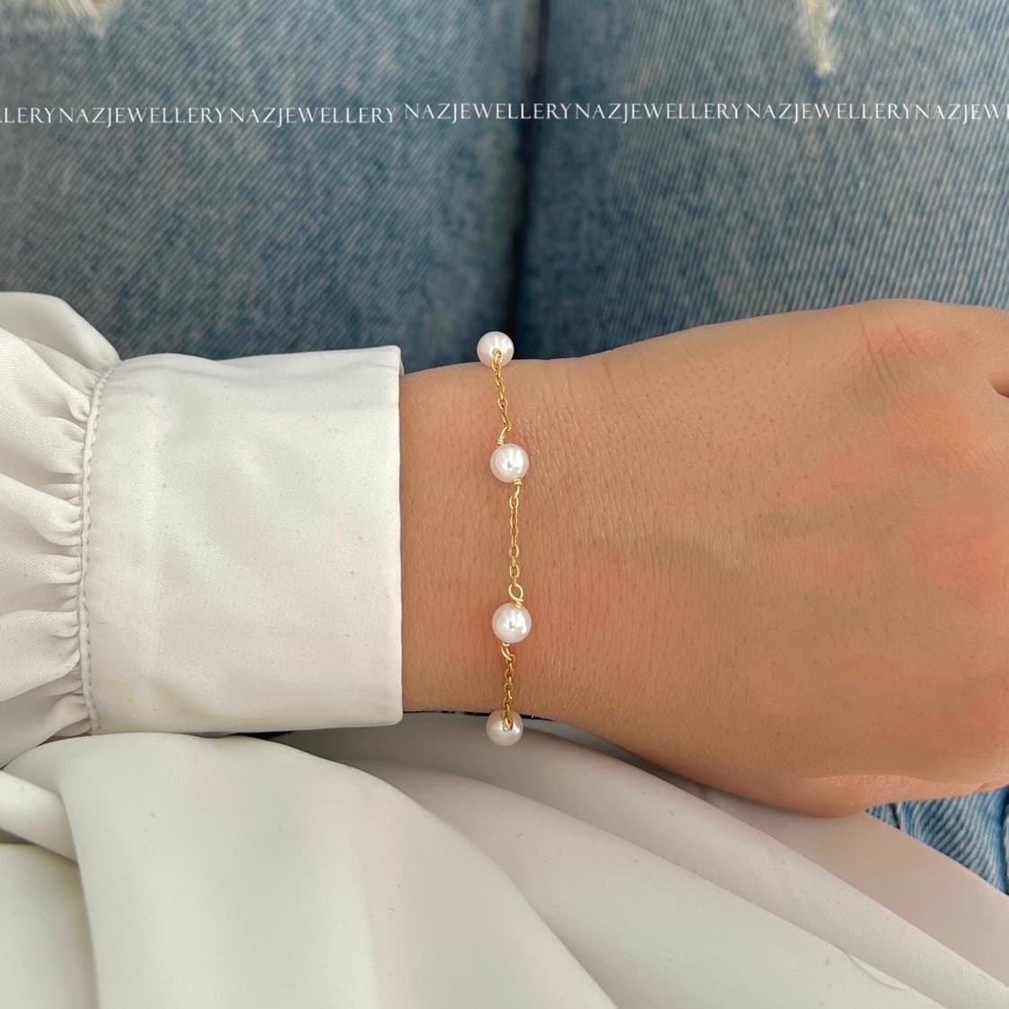 دستبند زنجیری مرواریدی ژوپینگ