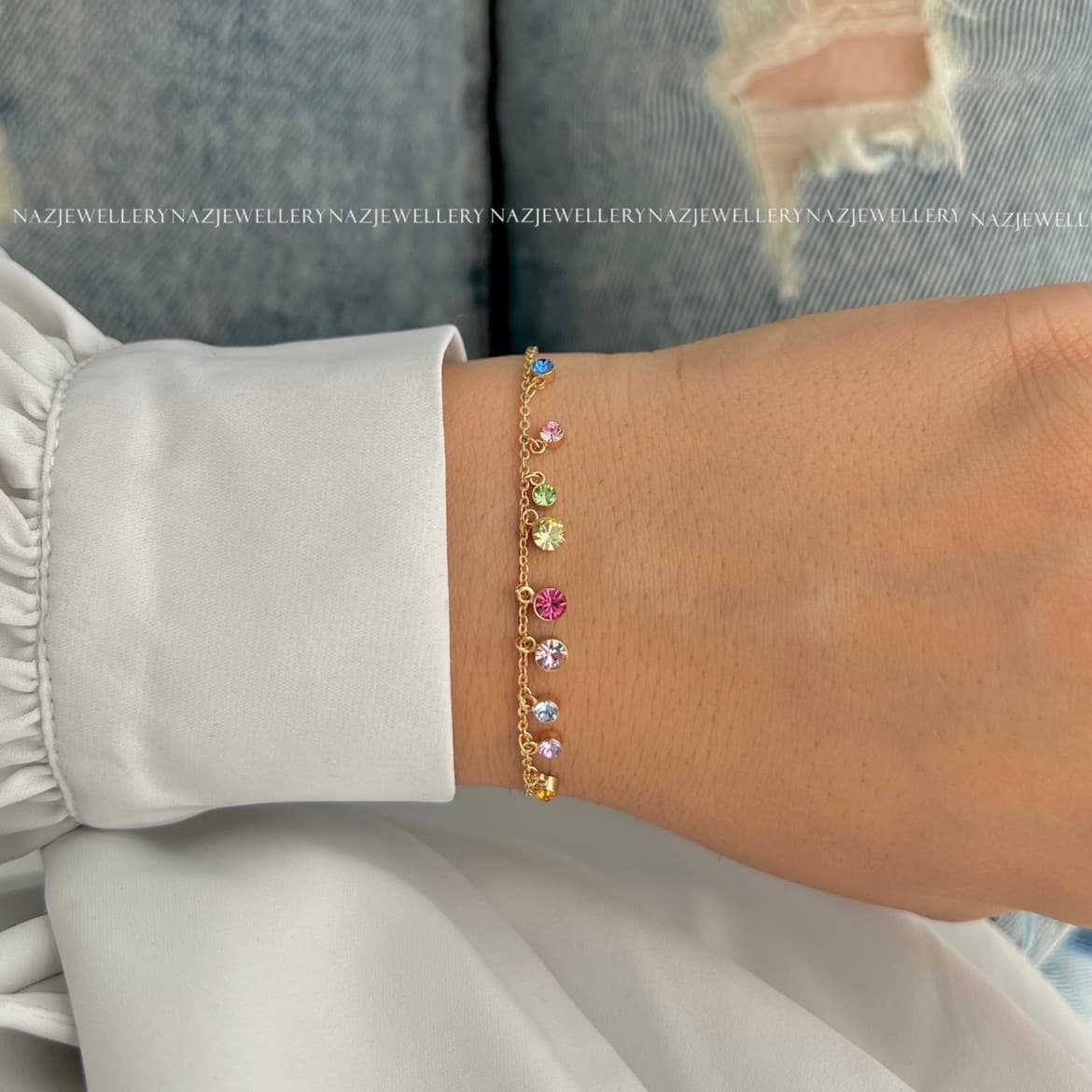 دستبند آویز نگین رنگی ژوپینگ — تصویر ۲