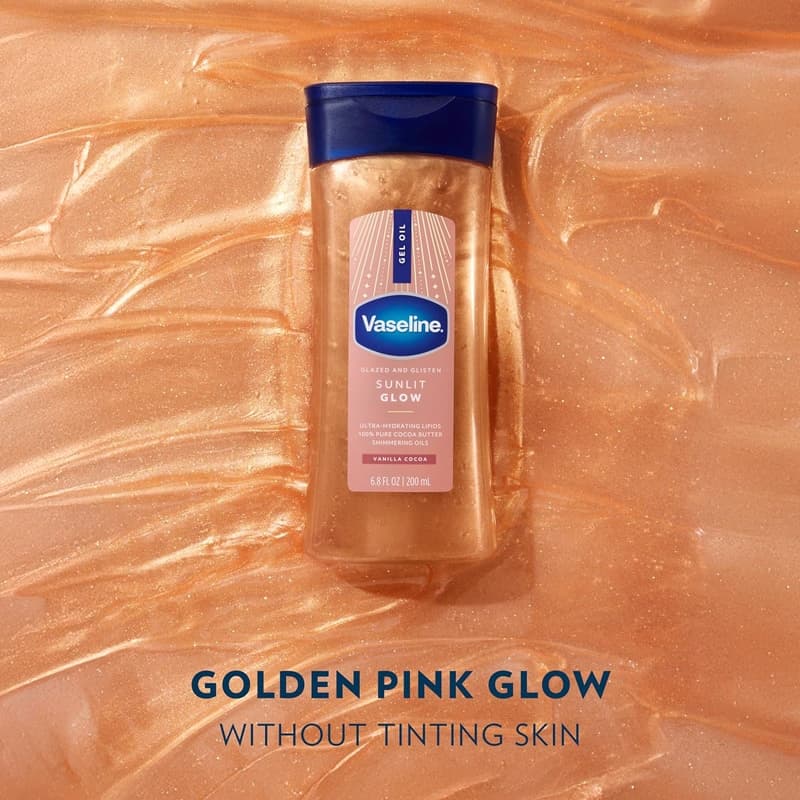 روغن بدن ژلی شاین وازلین Vaseline مدل Glazed and Glisten Sunlit Glow رایحه Vanilla Cocoa(200 میل) — تصویر ۲