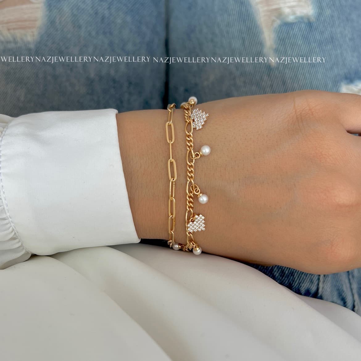 دستبند دولاین مروارید قلبی ژوپینگ