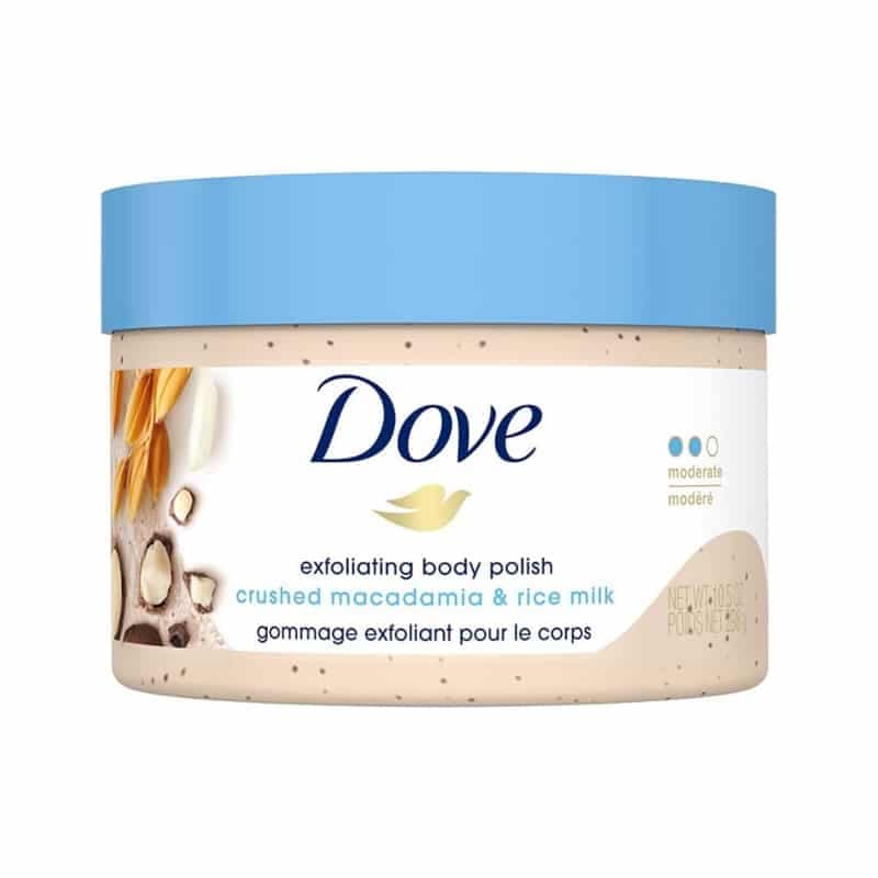 اسکراب لایه بردار بدن داو Dove مدل Exfoliating Body Polish حاوی ماکادمیا و شیربرنج Crushed Macadamia & Rice Milk(298 گرم)