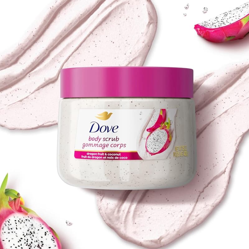 اسکراب لایه بردار بدن داو Dove مدل Gommage Corps رایحه دراگون فروت و نارگیل Dragon Fruit & Coconut(425 گرم) — تصویر ۲