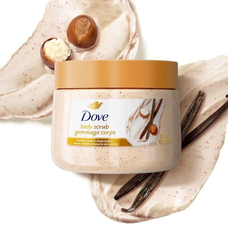 اسکراب لایه بردار بدن داو Dove مدل Gommage Corps رایحه شکر وانیلی و شی باتر Vanilla Sugar & Shea Butter(425 گرم) — تصویر ۲