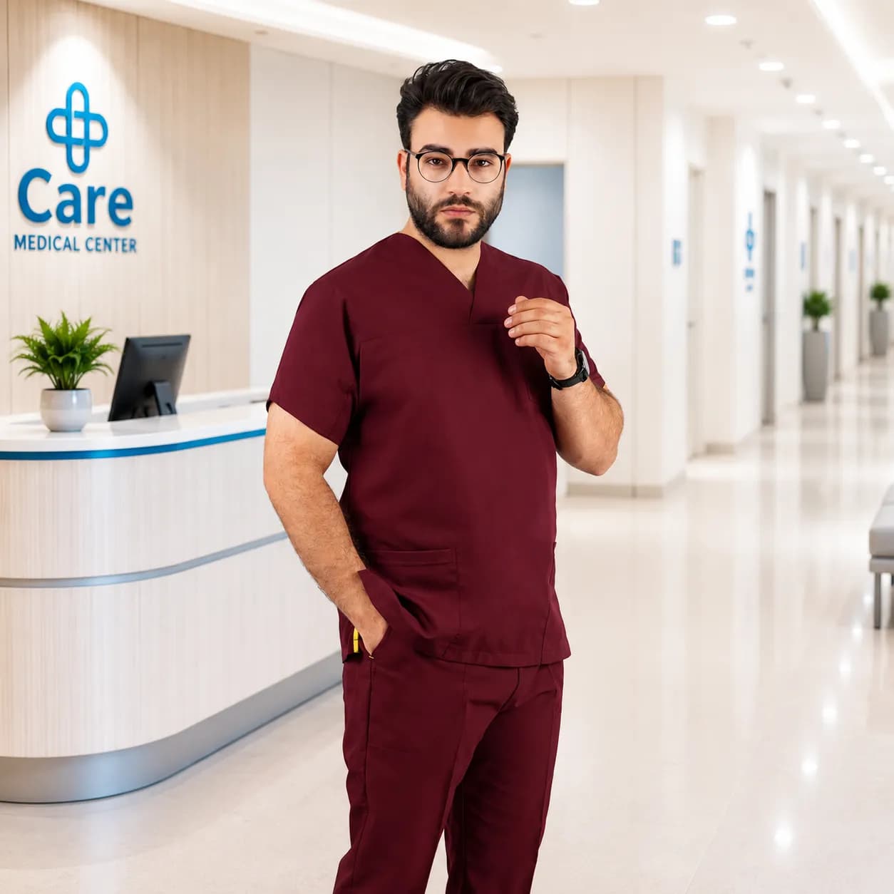 اسکراب شلوار برند سینوهه مدل(Cizgi Medical) زرشکی — تصویر ۴