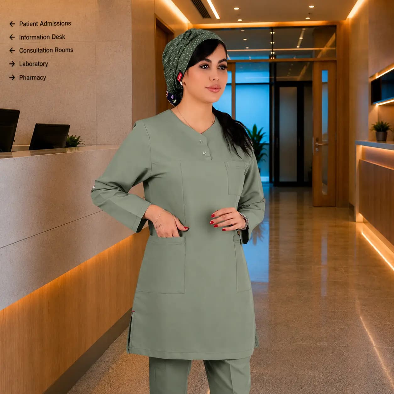 تونیک شلوار برند سینوهه مدل (Cizgi Medical) سبز پسته‌ای — تصویر ۲