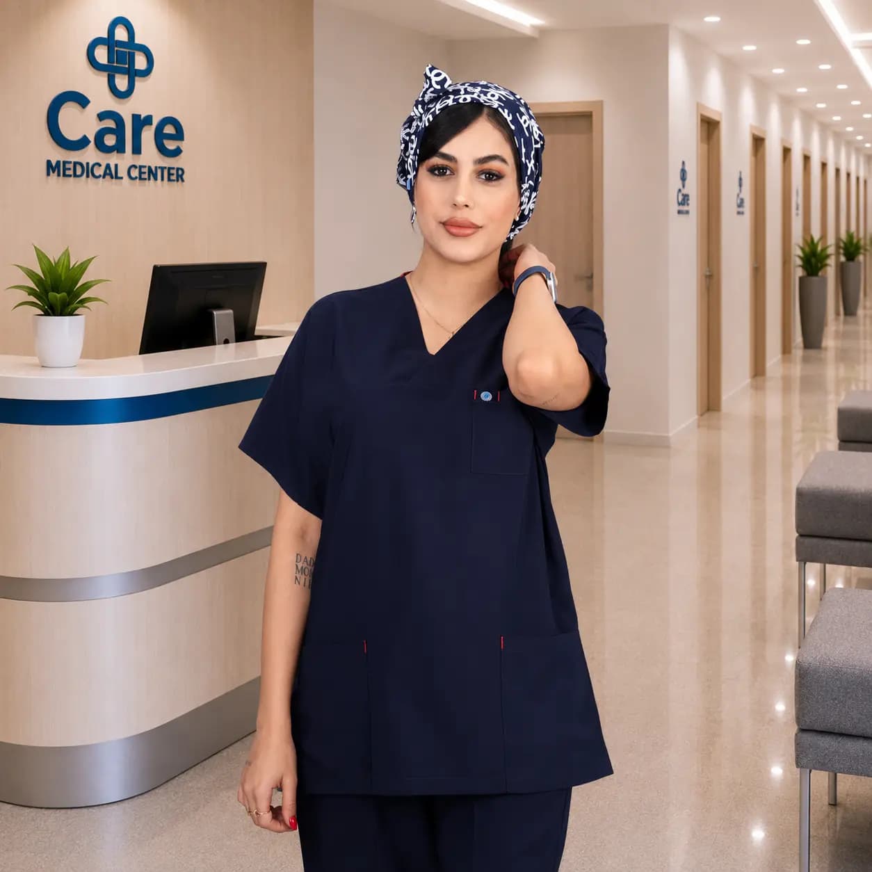 اسکراب شلوار برند سینوهه مدل(U-flex) سرمه‌ای — تصویر ۴