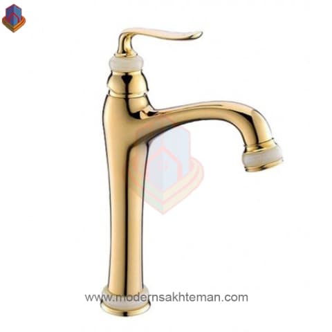 شیر روشویی پایه بلند موست مدل گوتیک طلایی