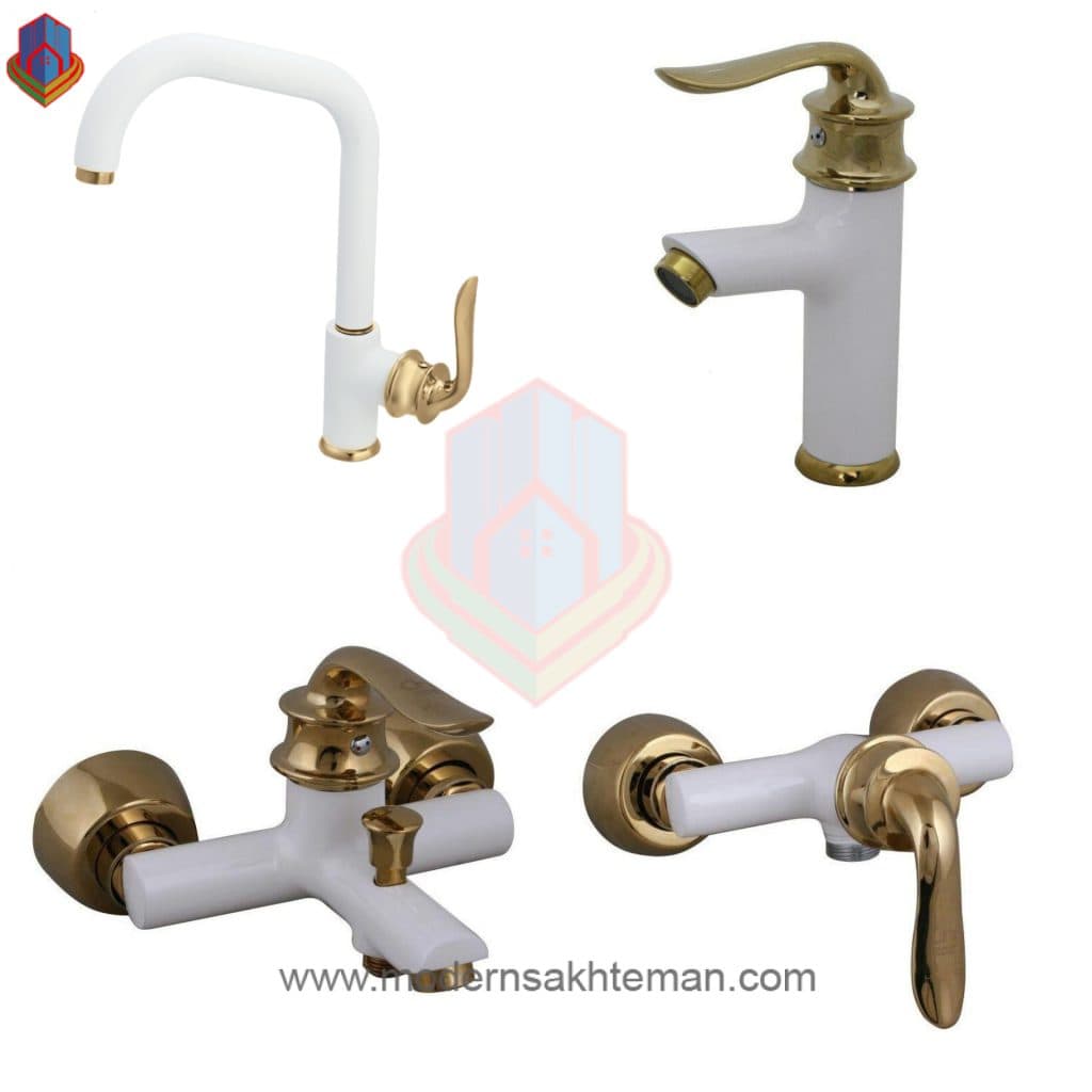ست شیرآلات کرومات مدل ریما سفید طلایی
