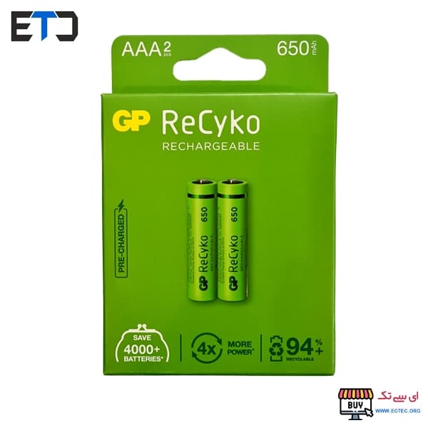 باتری نیم قلمی قابل شارژ جی پی مدل ReCyko Plus 650 بسته 2 عددی — تصویر ۲