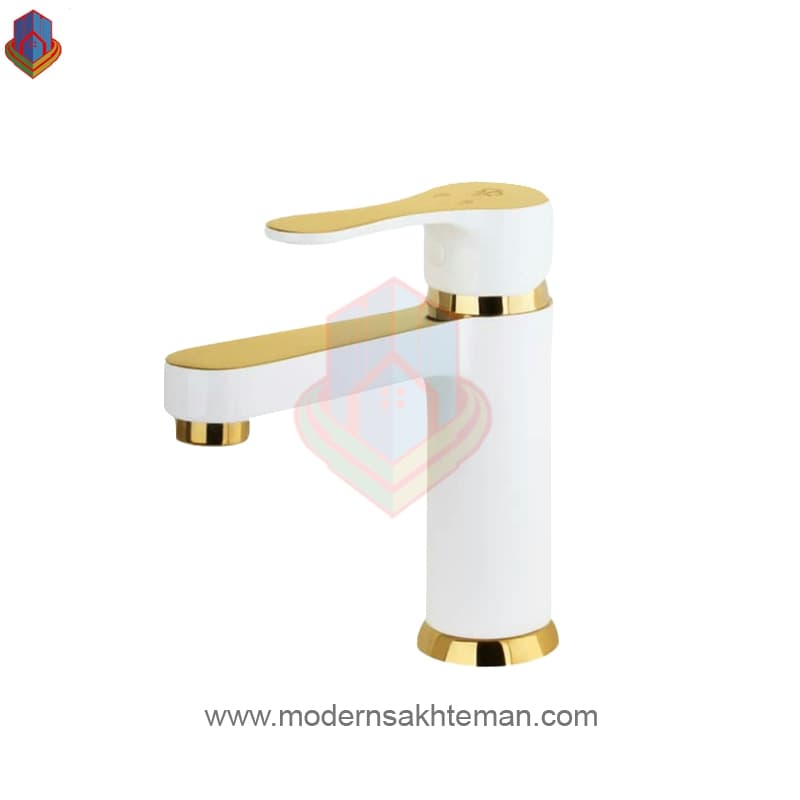 شیر روشویی کرومات مدل آریان سفید طلایی